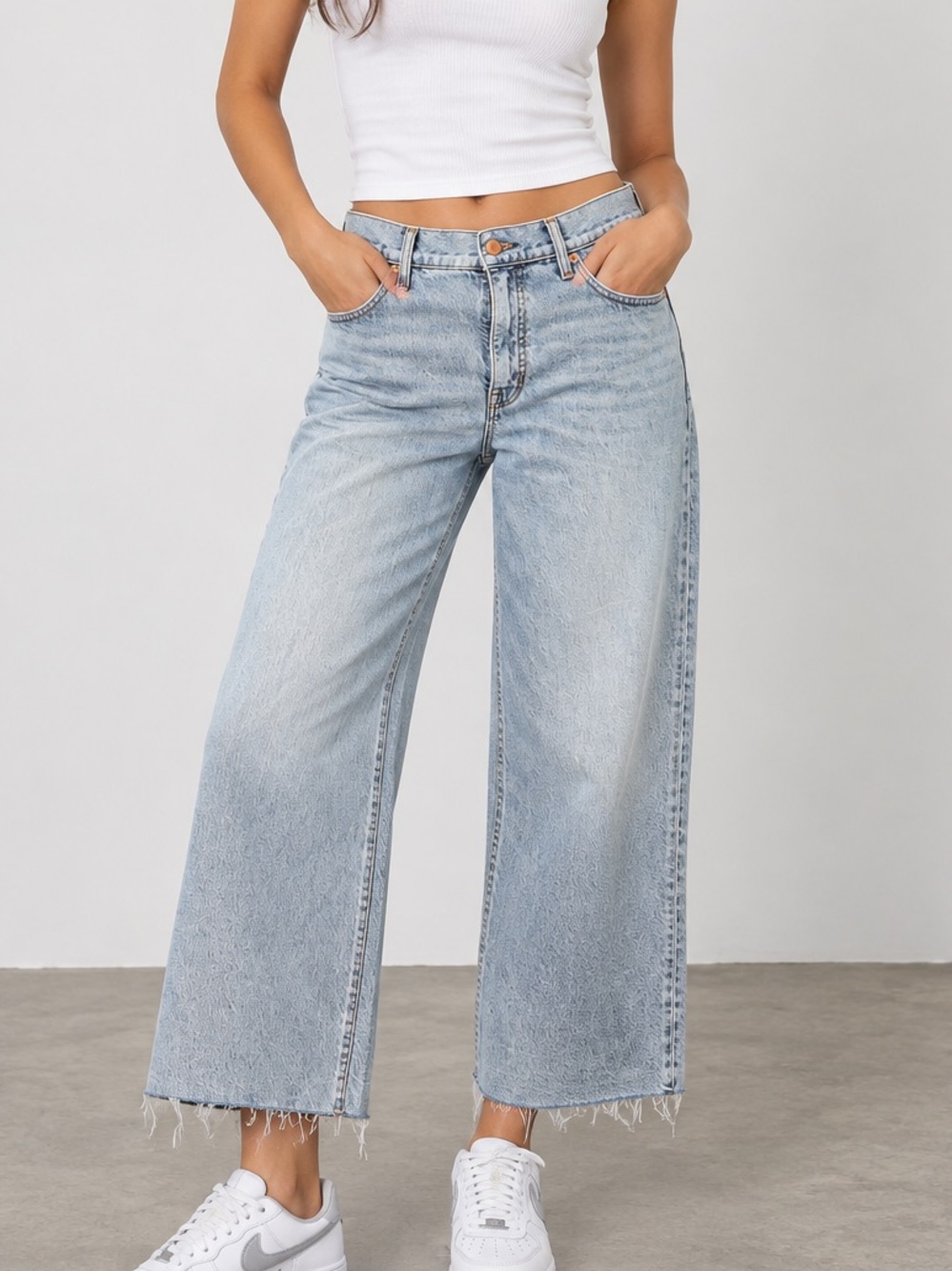 J.Crew Wide-Leg Crop Jeans Women’s Size 32 Light Wash Raw Hem Cropped Denim